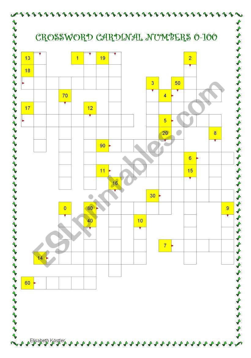 Crossword cardinal numbers  worksheet