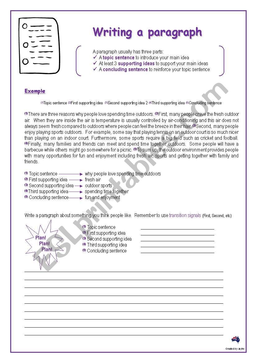 Writing a Paragraph - ESL worksheet by Jayho