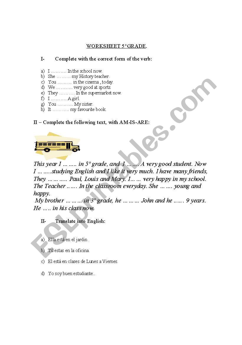 verb to be worksheet