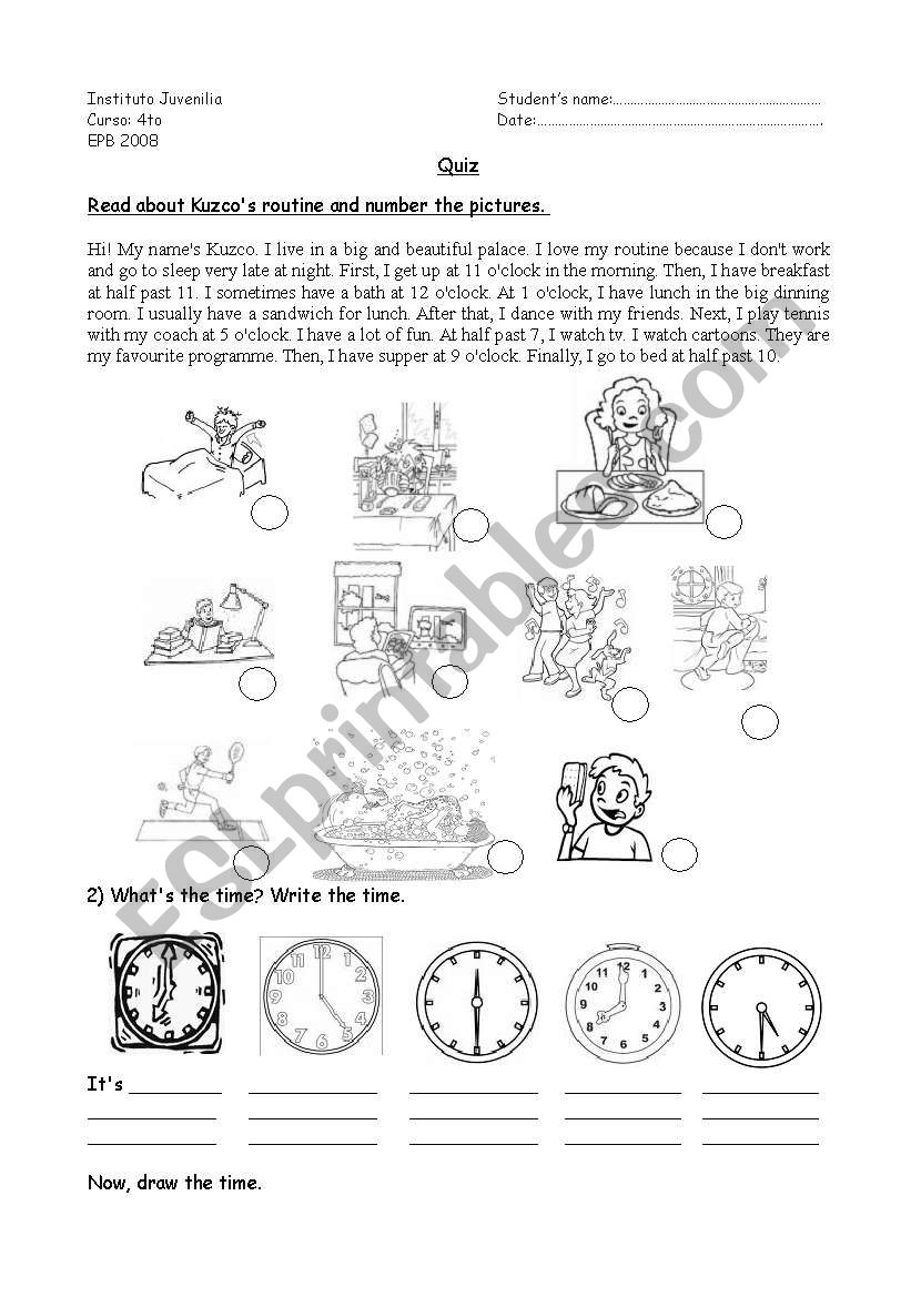 Revision about routines worksheet