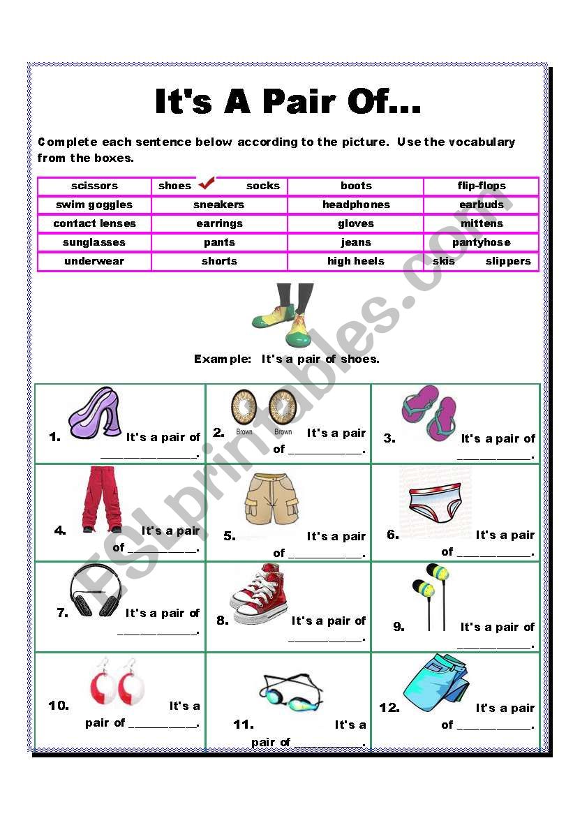 Its A Pair Of...?  Accessories Vocabulary (2 pages)