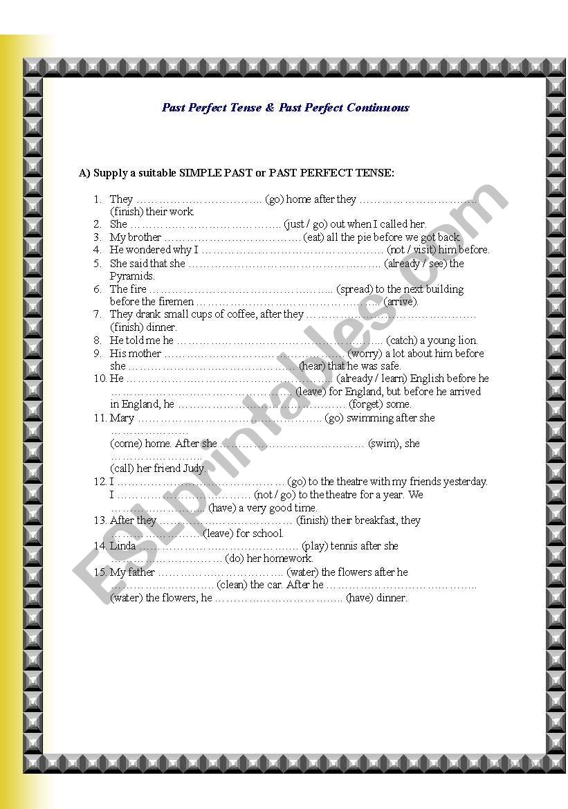 Past Perfect vs Past Simple worksheet