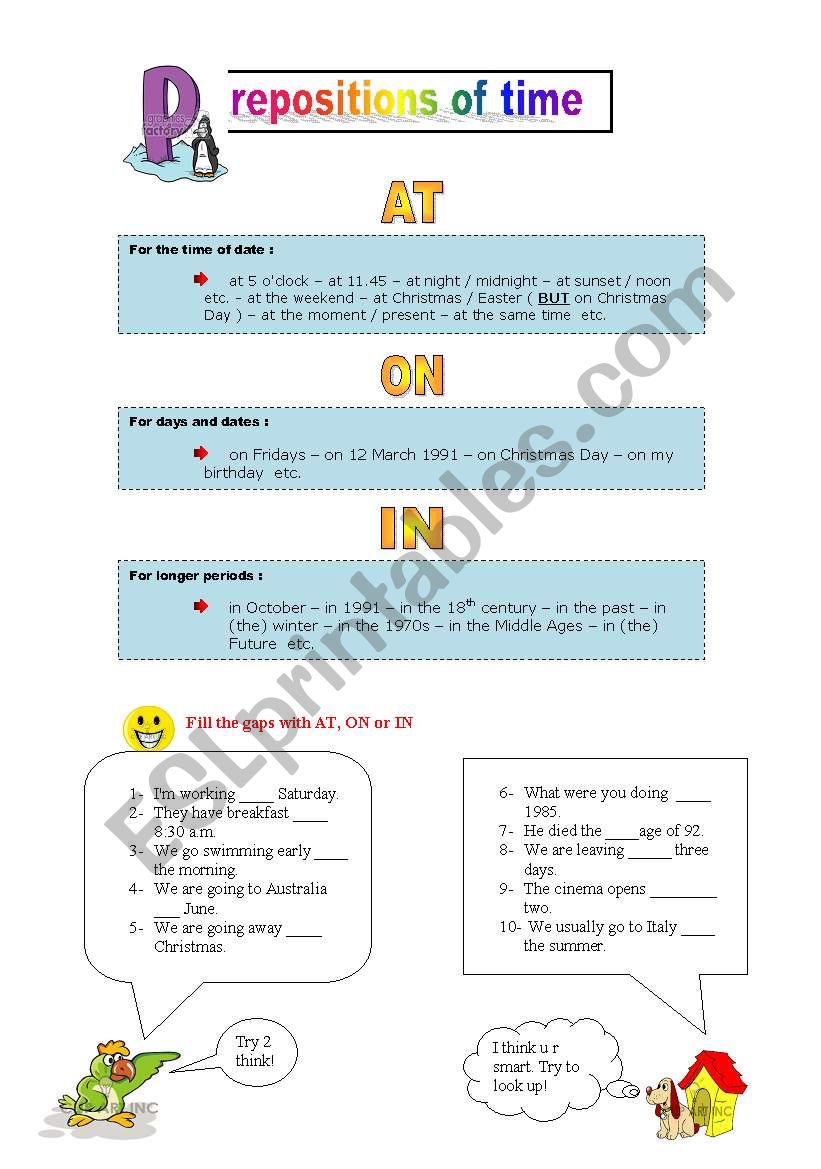 prepositions of time worksheet