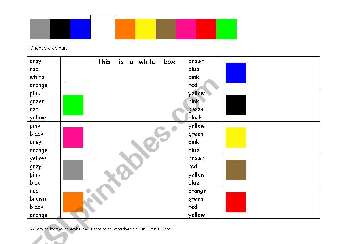 Choose a Colour worksheet