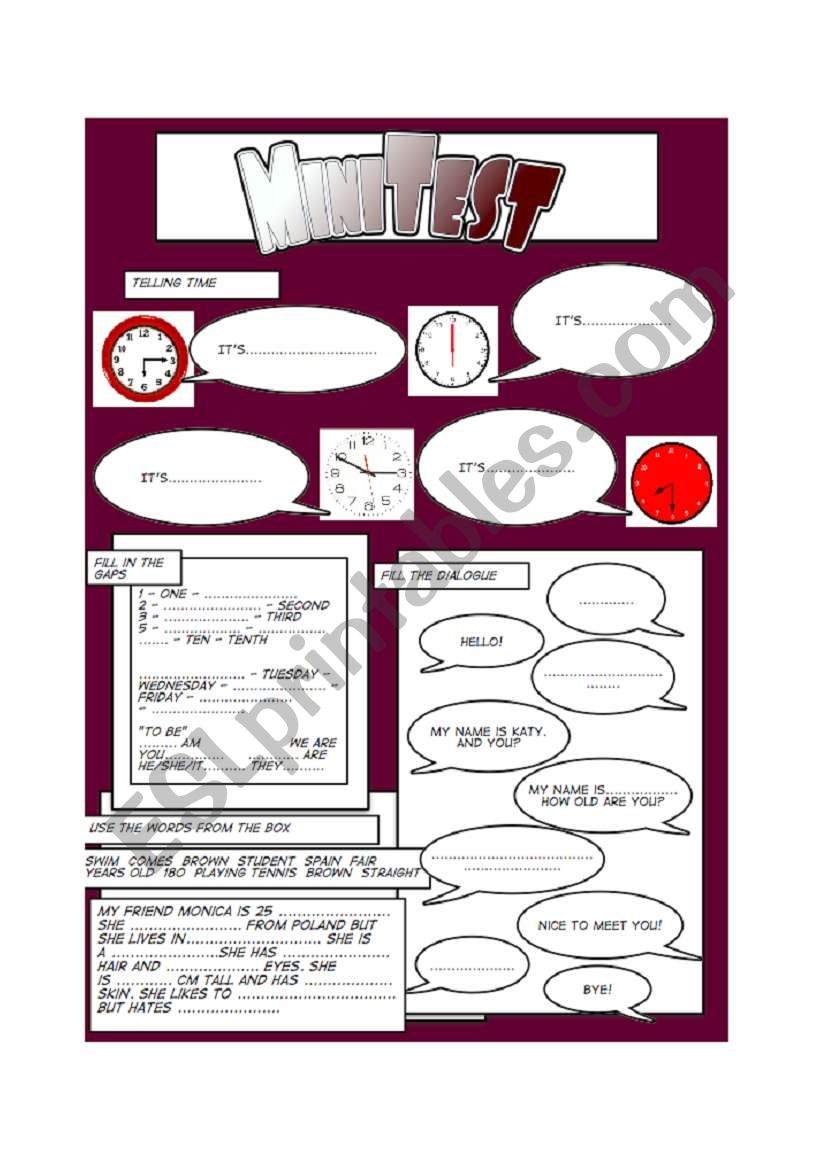 short test / MiniTest worksheet