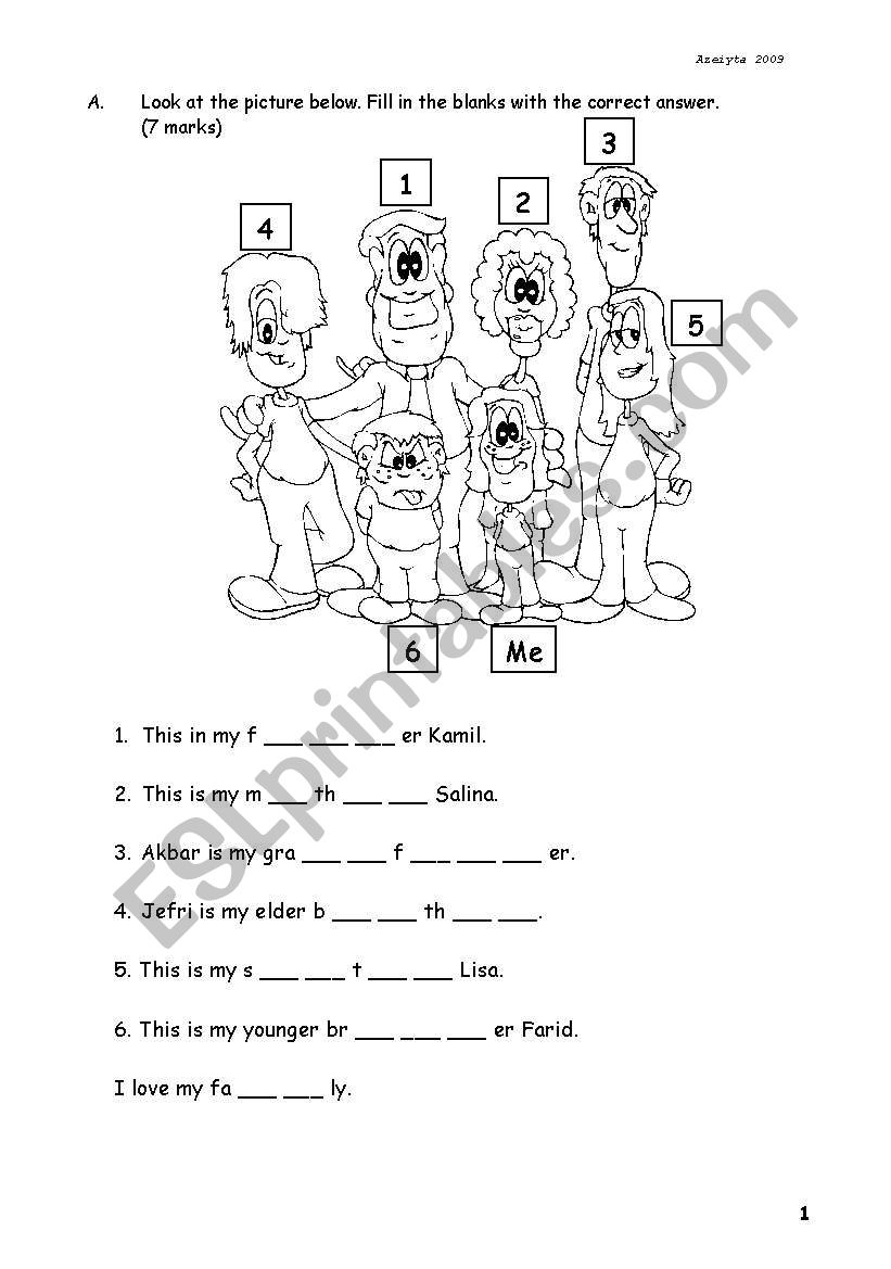 My Family worksheet