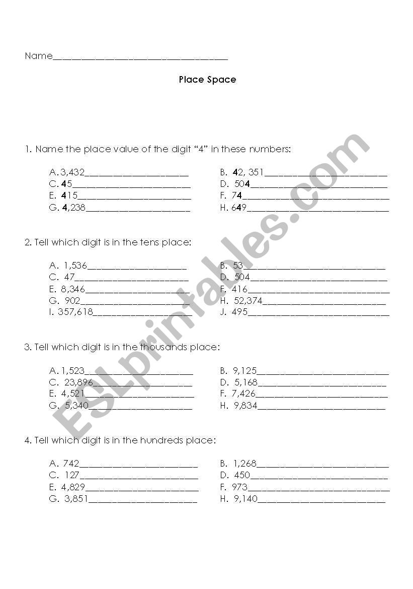 Place Value Practice worksheet