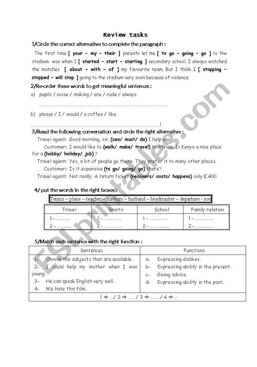 useful tasks worksheet