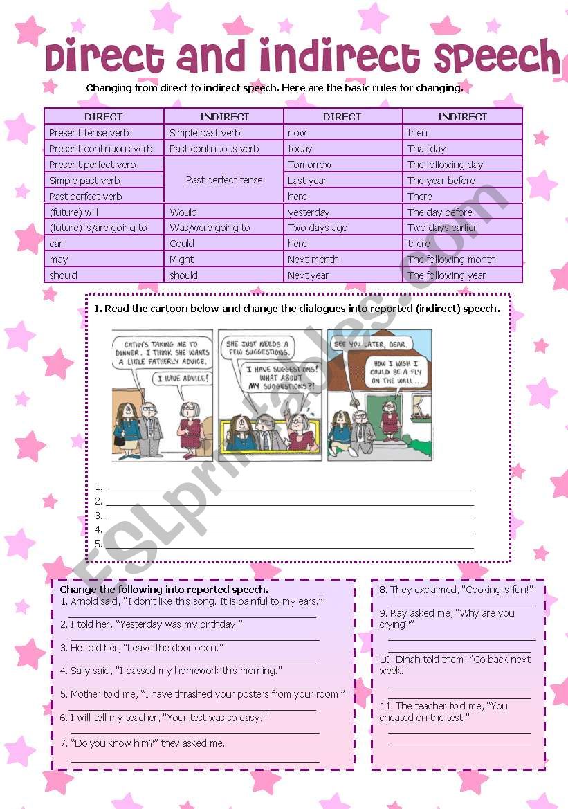 Direct and Indirect Speech worksheet