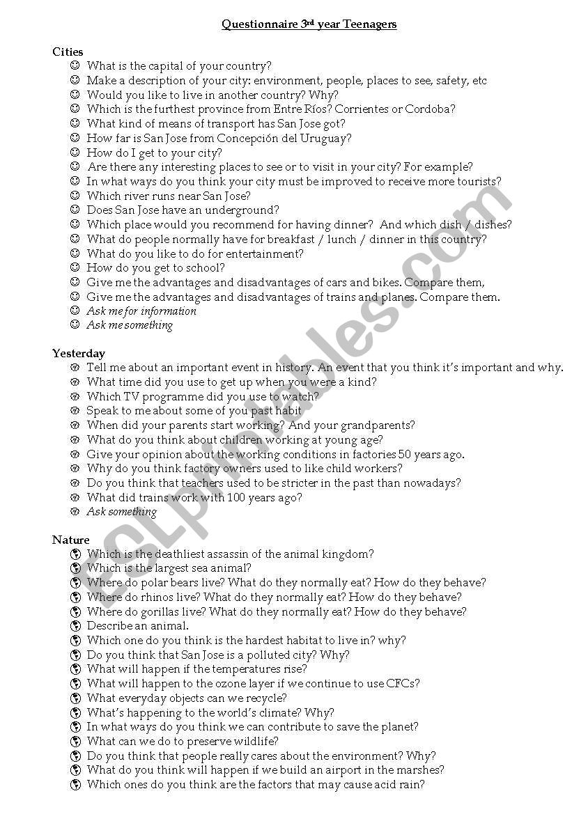 Questionnaire third year students