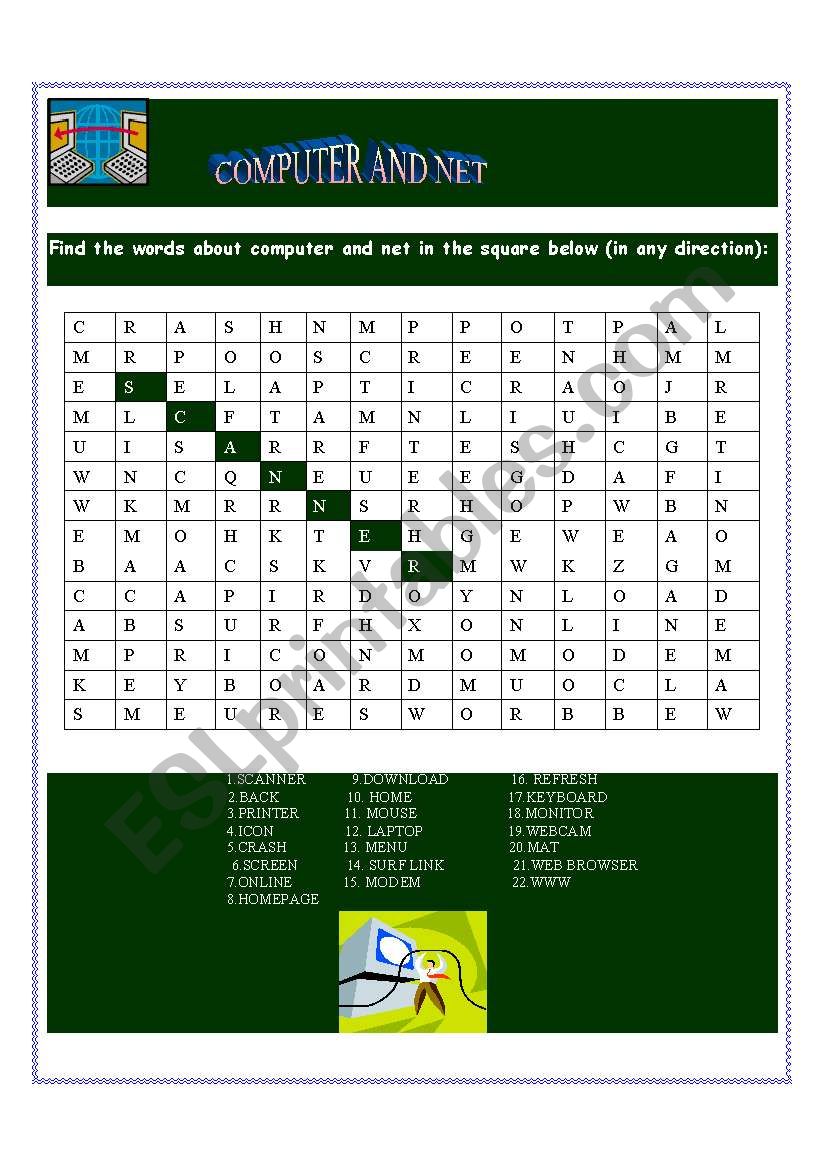Computer and net square worksheet