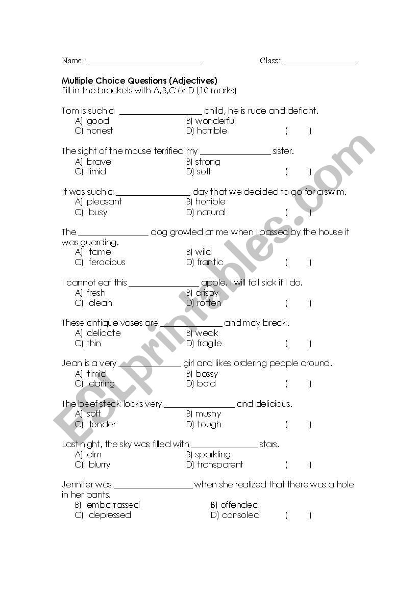 Adjectives Worksheet 1 worksheet