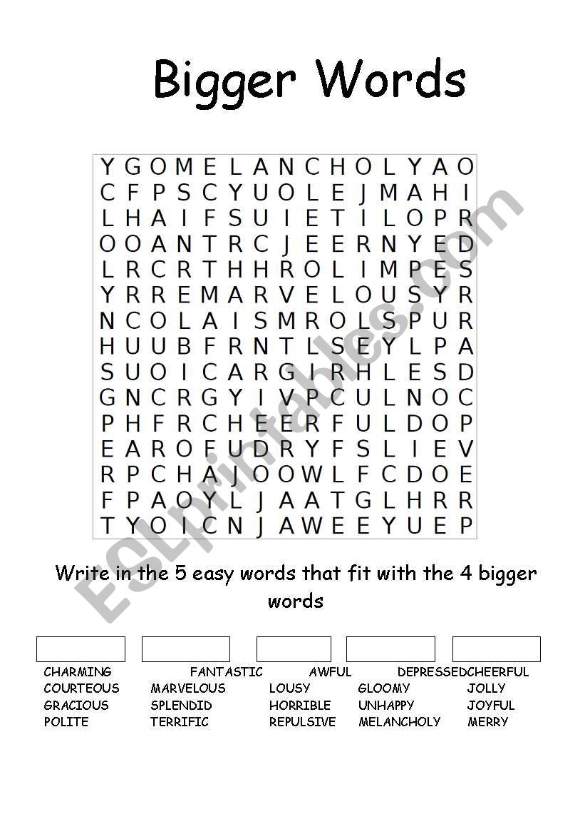 Bigger Adjectives worksheet