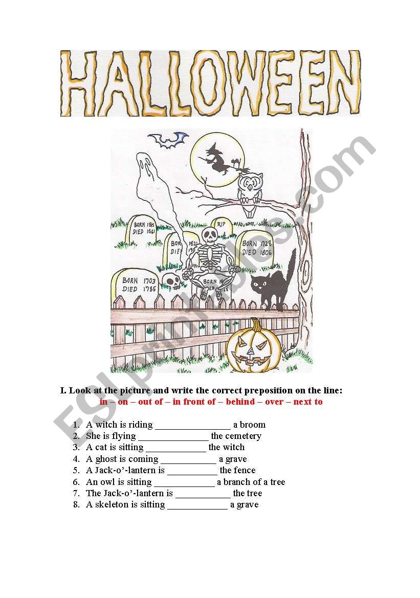 Halloween Prepositions worksheet