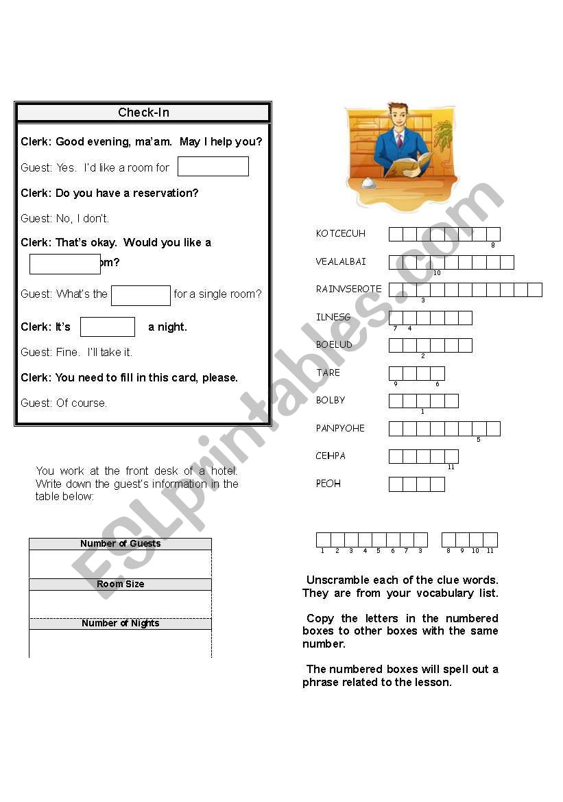 Making a Hotel Reservation worksheet