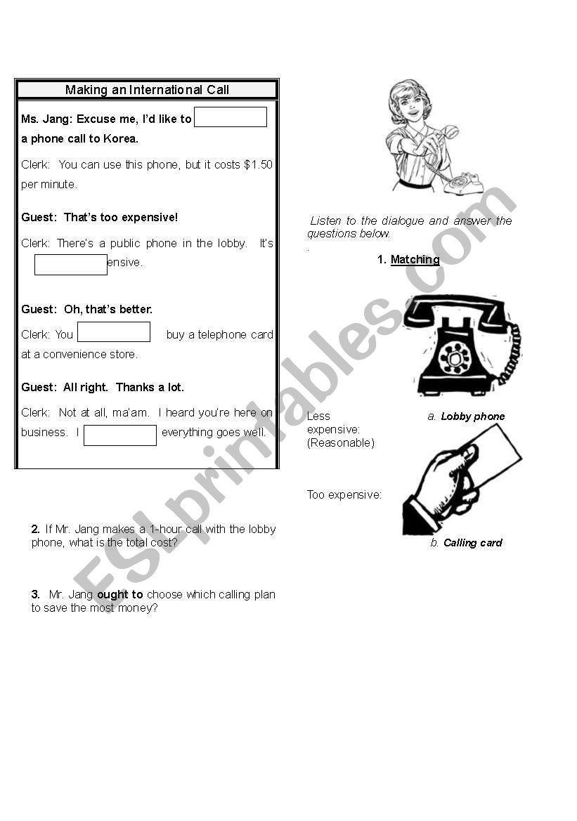 Making an International Call worksheet