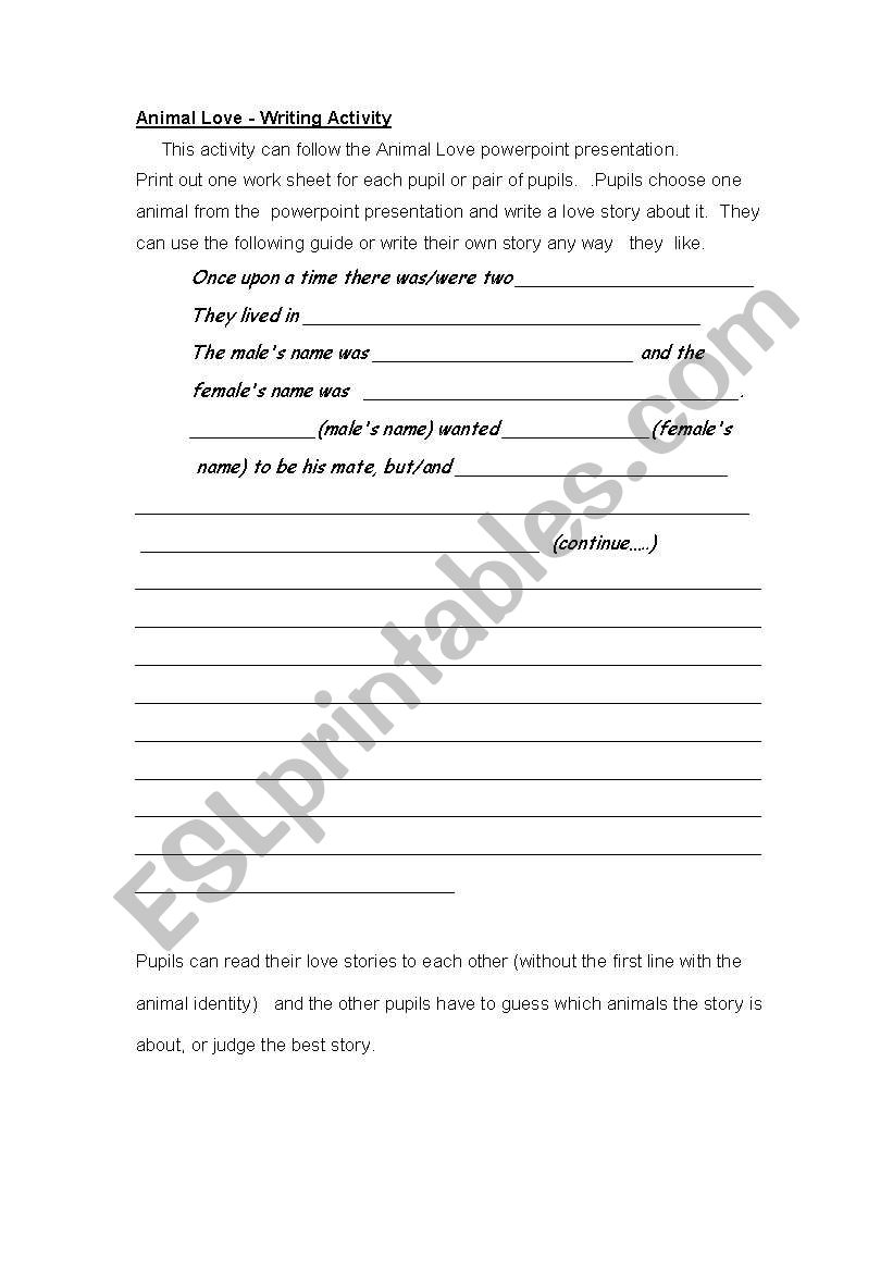 Animal Love - Writing worksheet activity