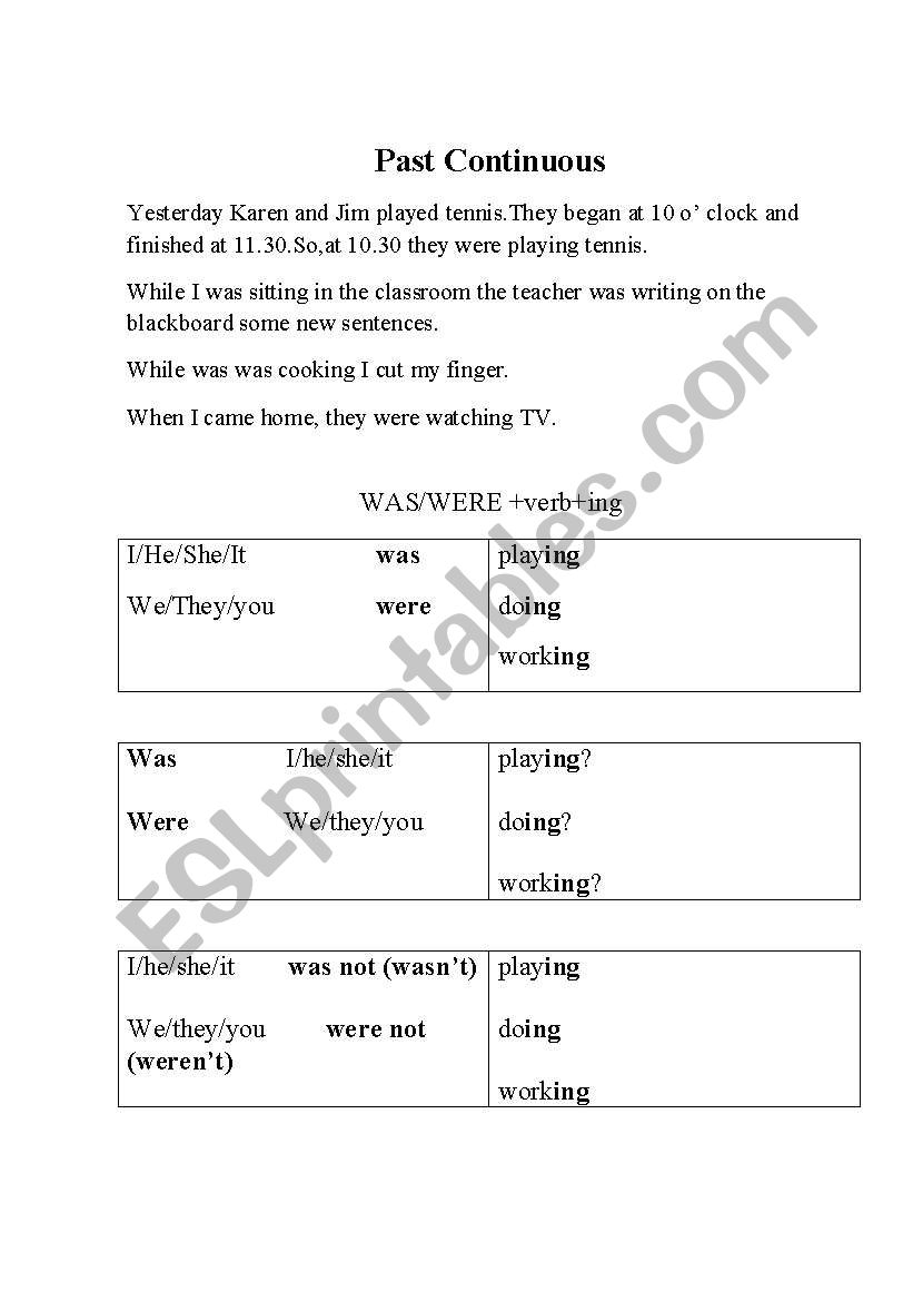Formation of past continuous worksheet