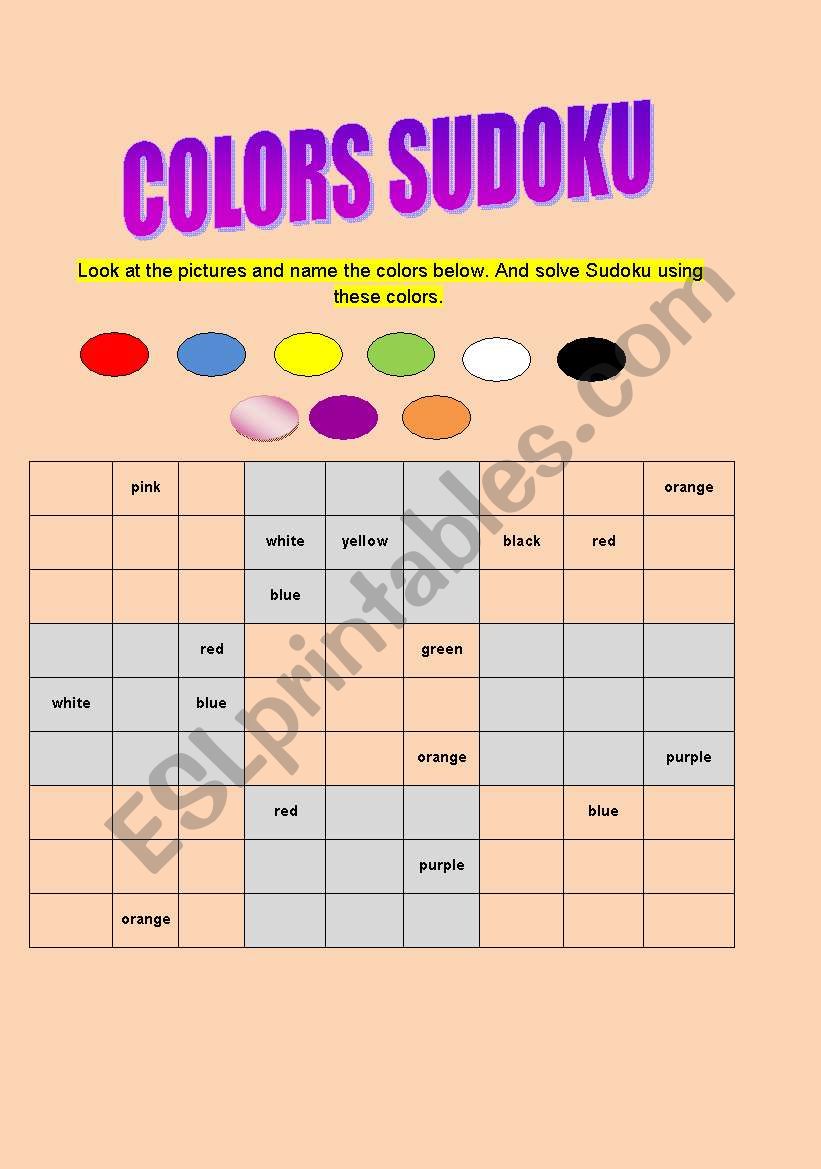 colors sudoku worksheet