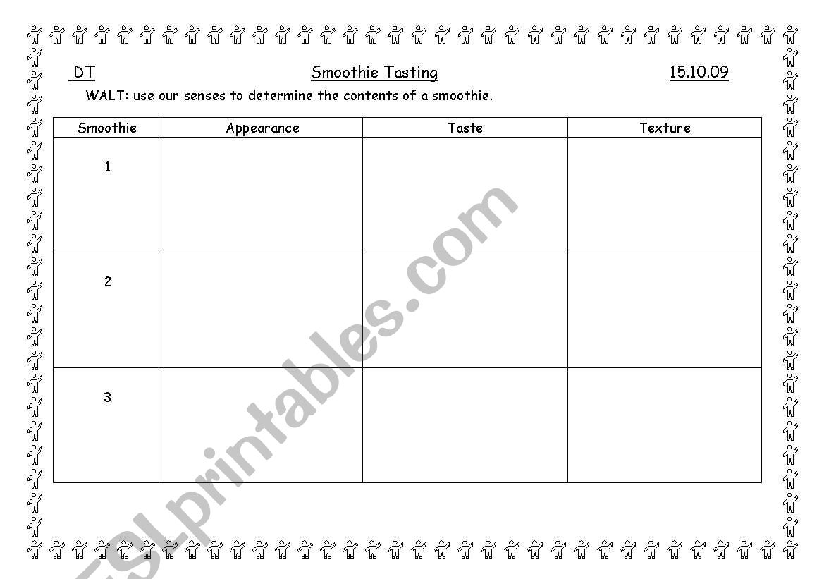 smoothie tasting worksheet