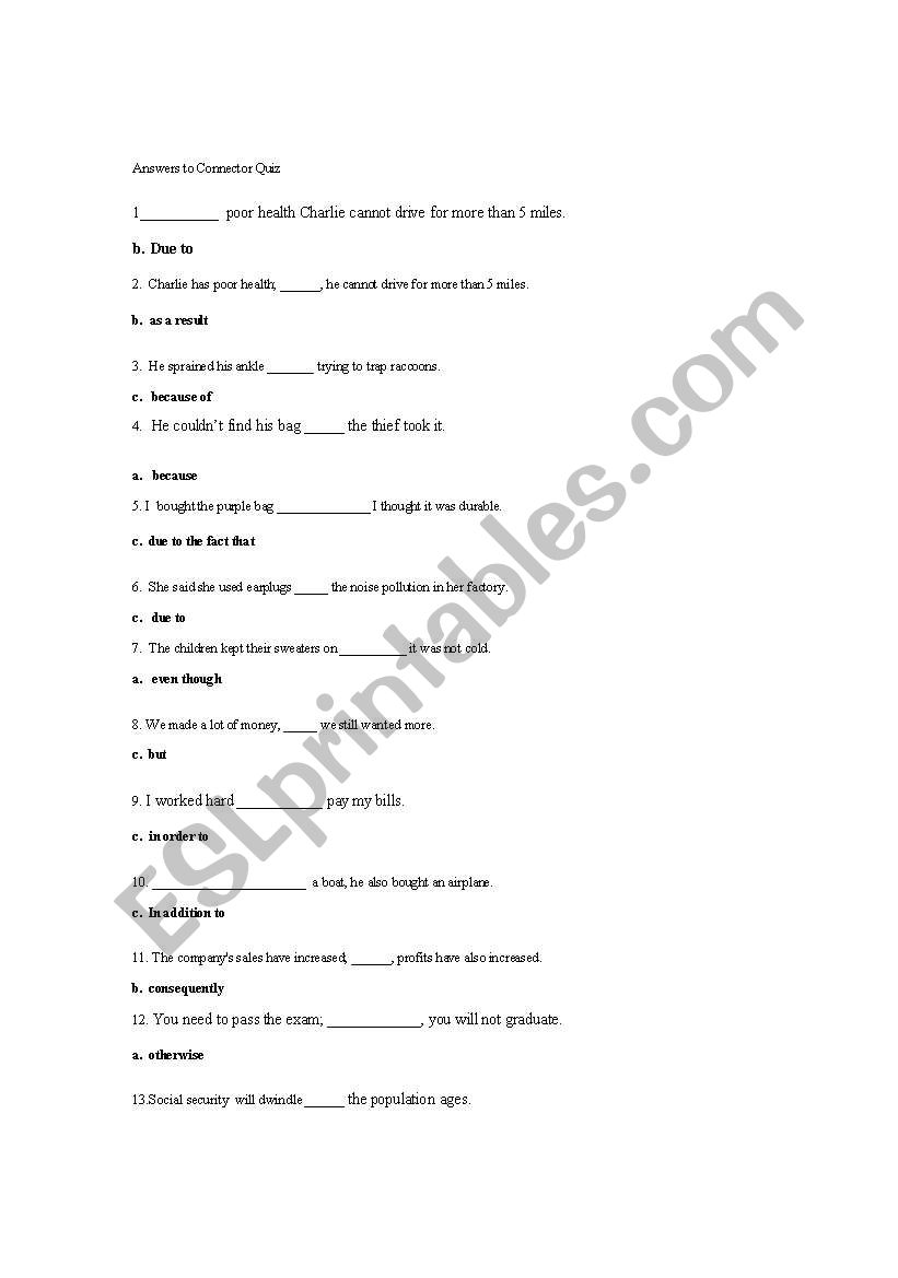 Connectors worksheet