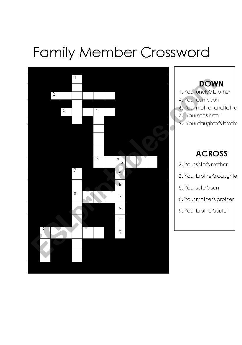 Family Member Crossword worksheet