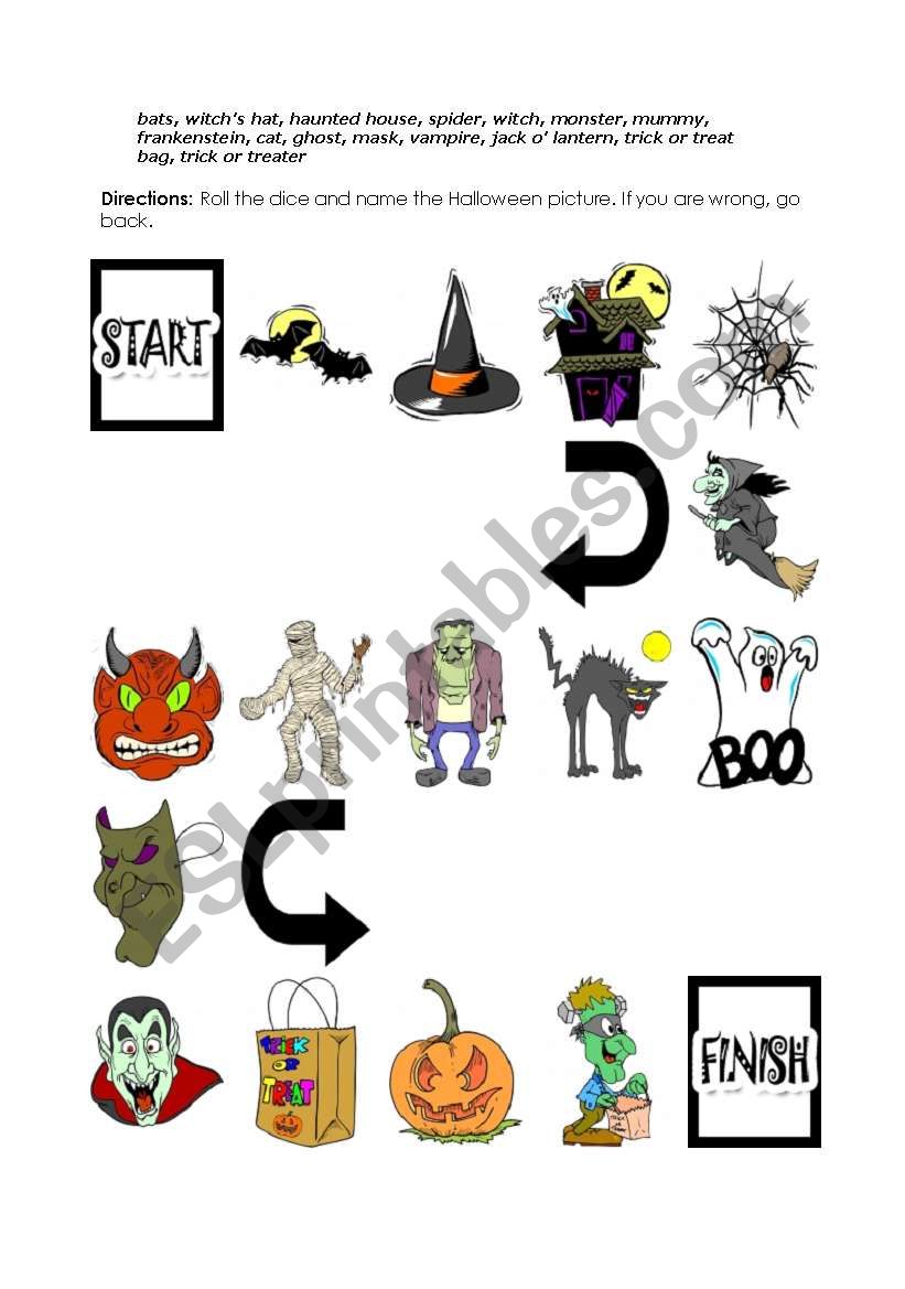 Halloween board game  worksheet