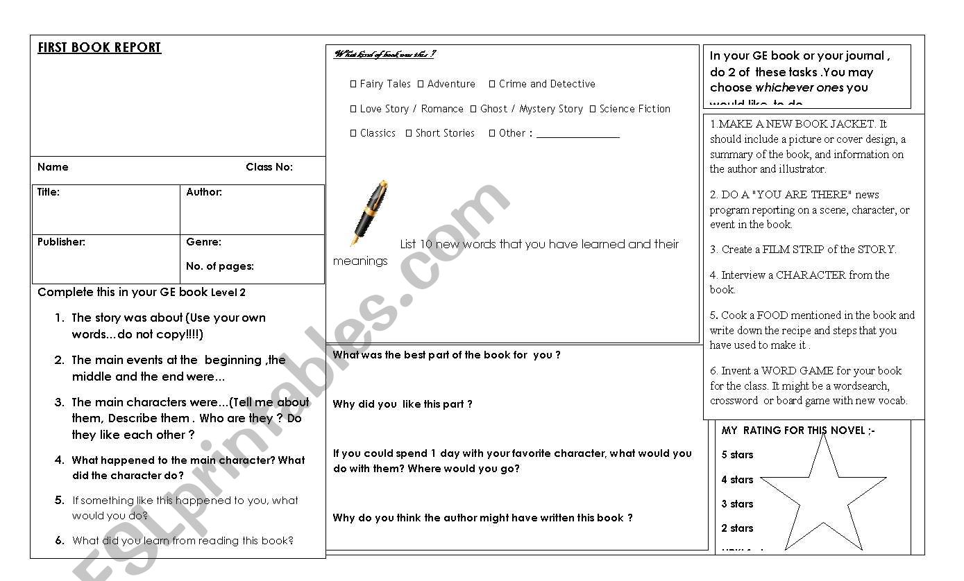reading report worksheet