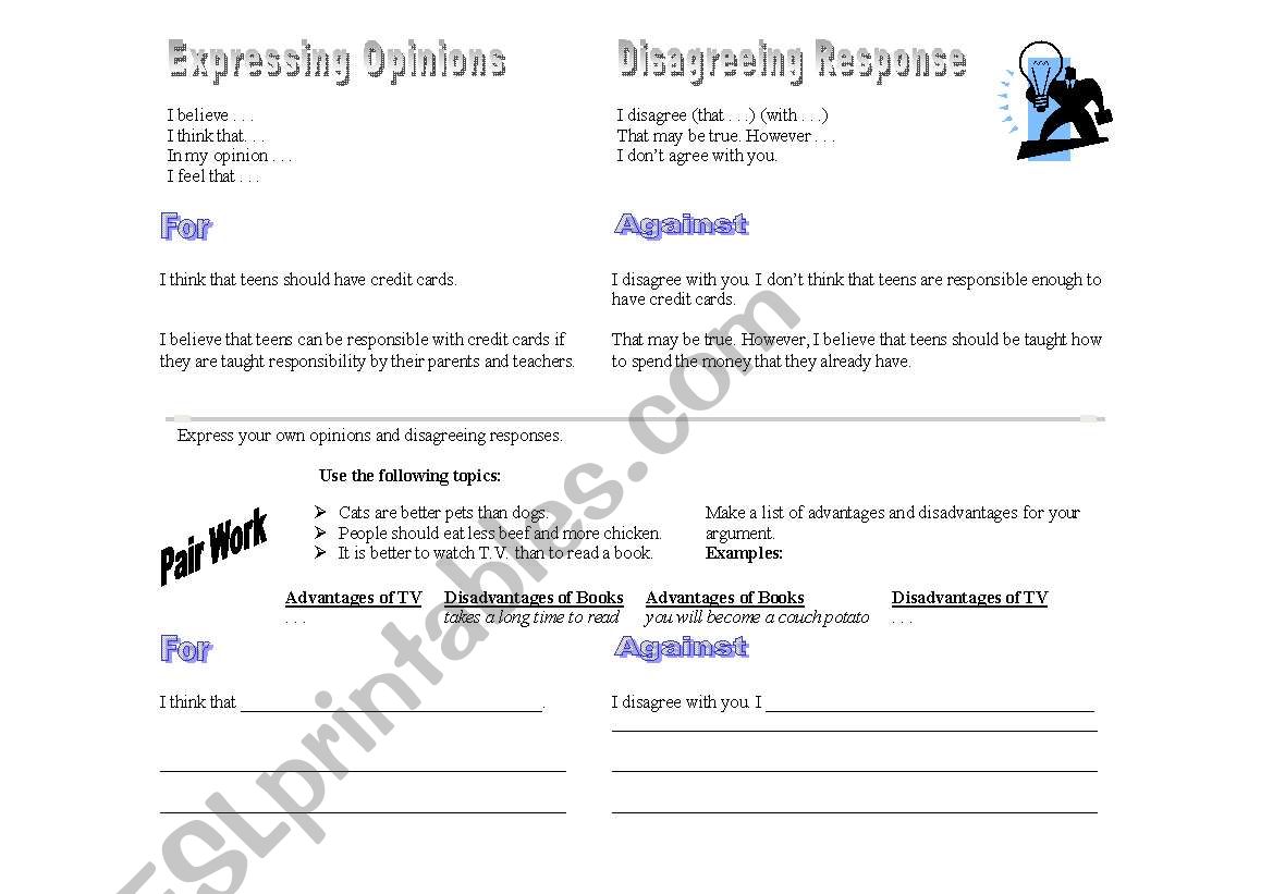 Debate Pairwork activity worksheet