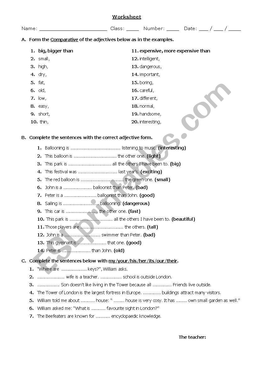 Adjectives-Comparative worksheet