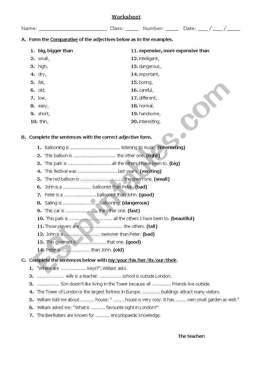 Adjectives-Comparative worksheet