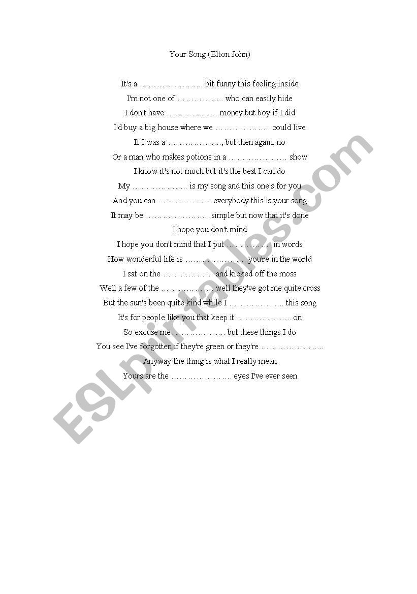 Your song (Elton John) worksheet
