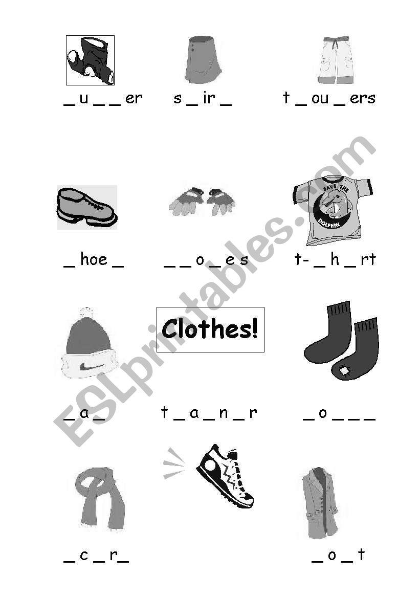 Clothes - Missing letters worksheet