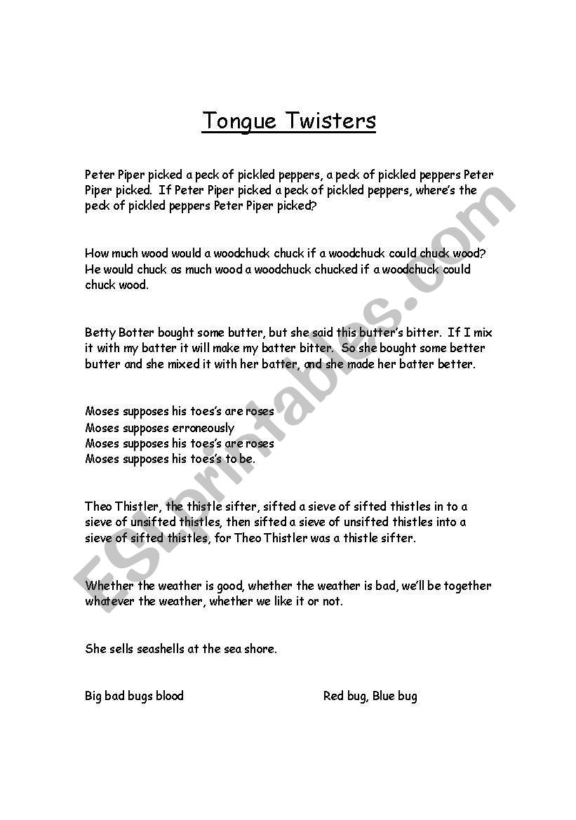 Tongue Twisters worksheet