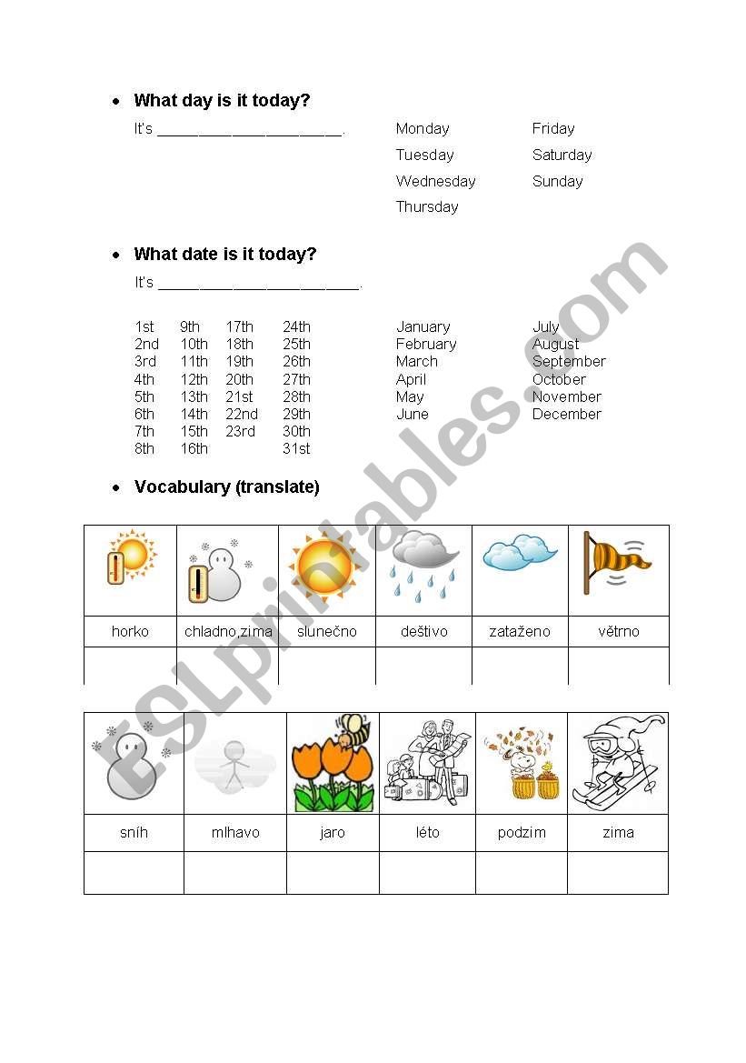 Weather - part1 worksheet