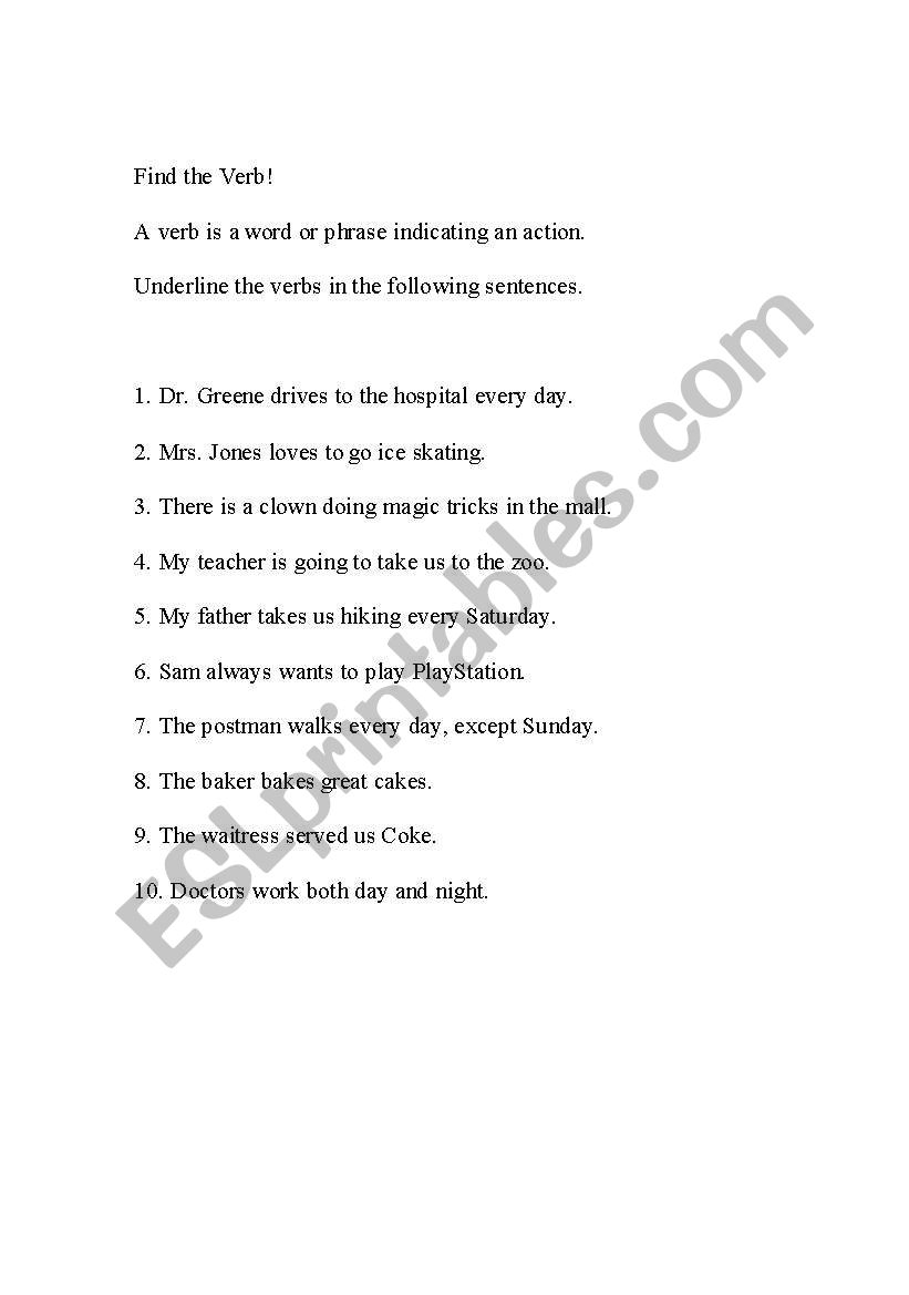 find the verb worksheet