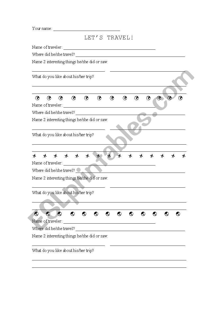 Lets travel worksheet