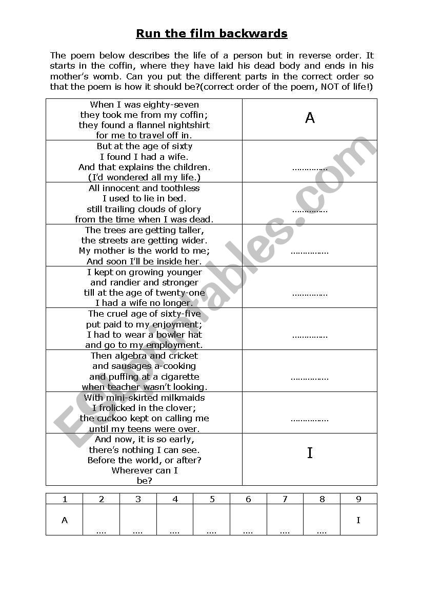 Run the film backwards worksheet