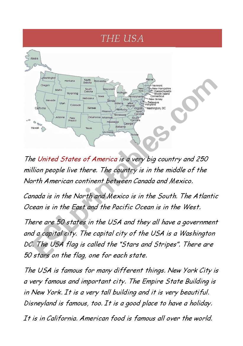 The Usa worksheet