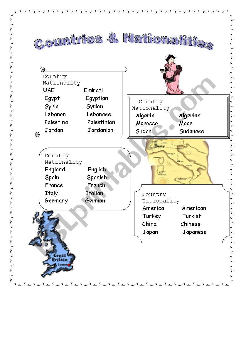 countries & nationalities worksheet