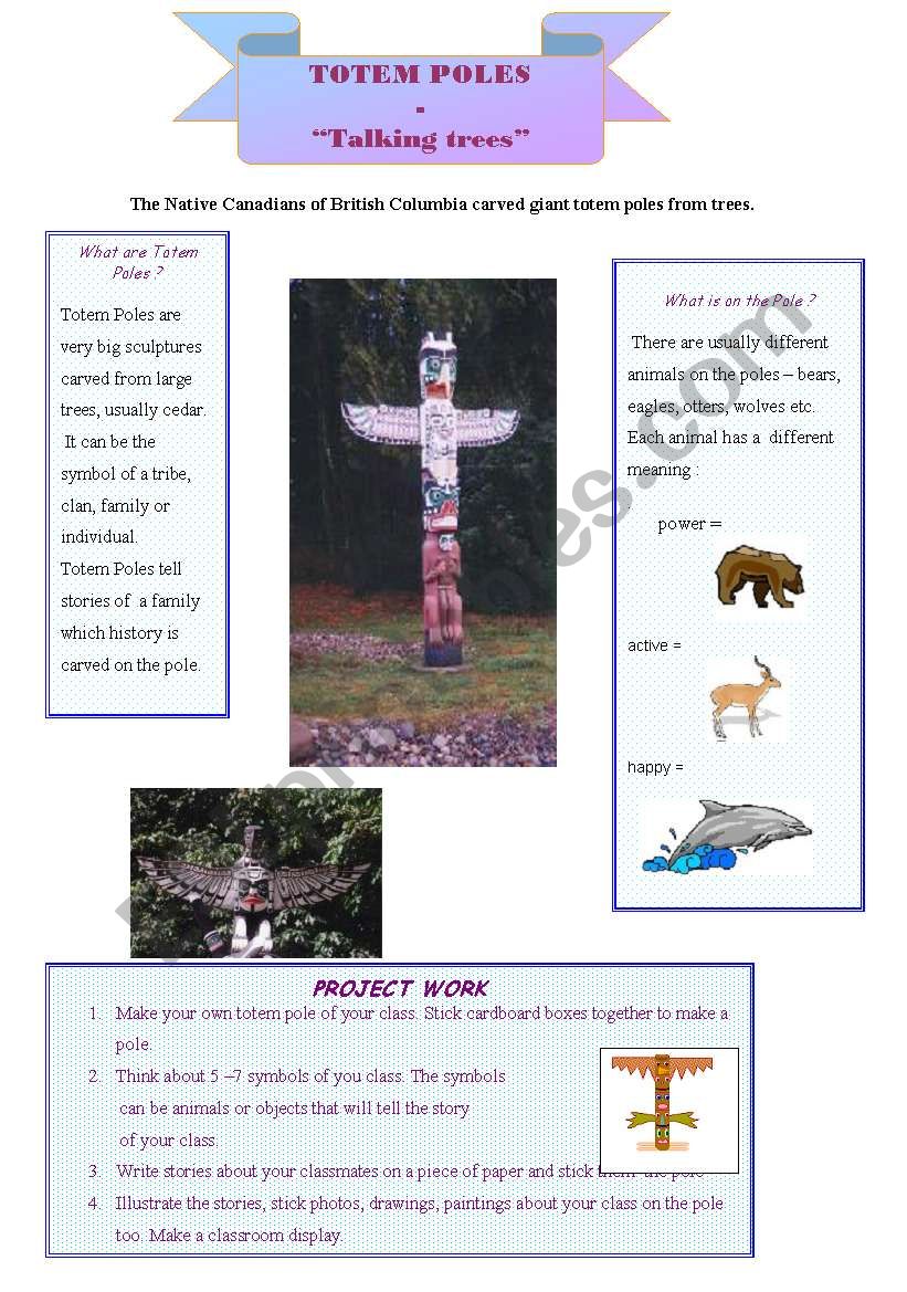 Totem Poles - talking trees. worksheet