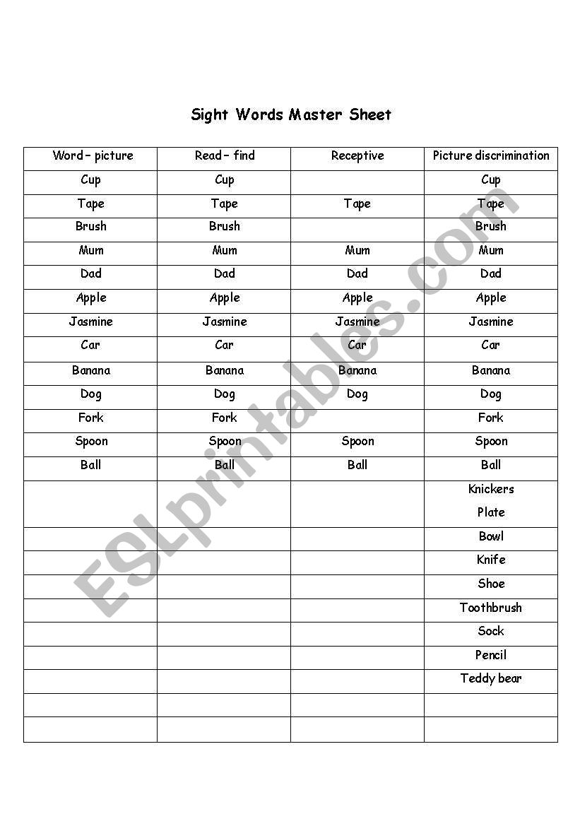 Sight Words worksheet