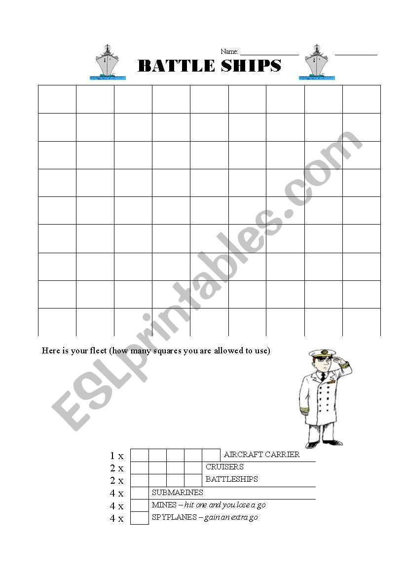 Battle Ships worksheet