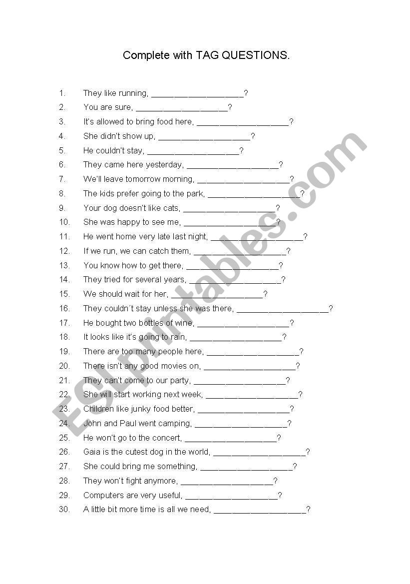 Tag Questions worksheet