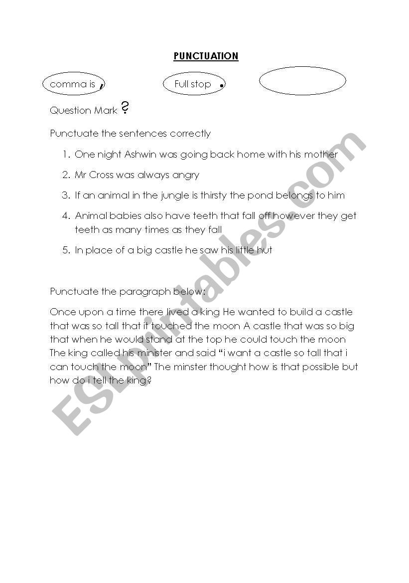 Punctuation worksheet