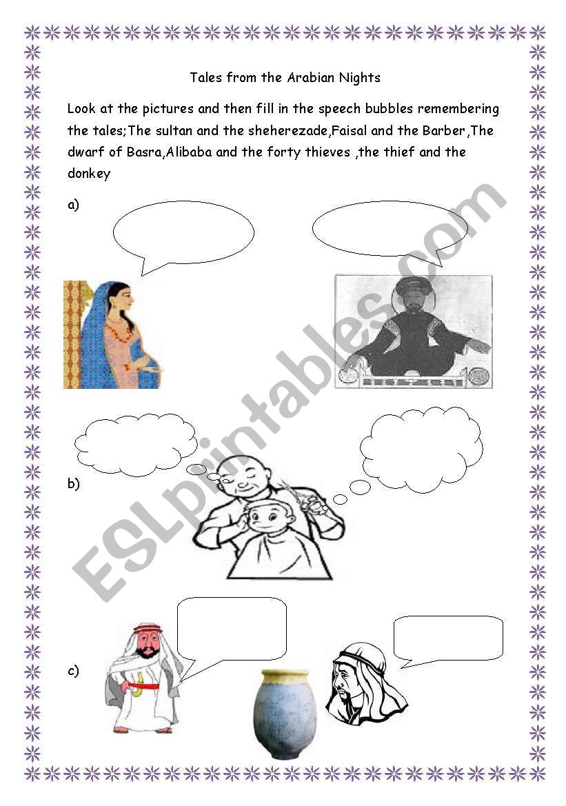 tales from the arabian nights worksheet