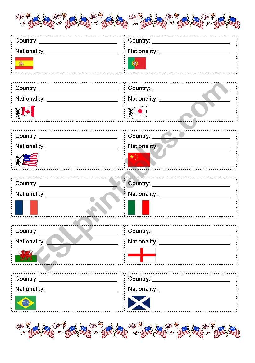 Nationalities worksheet