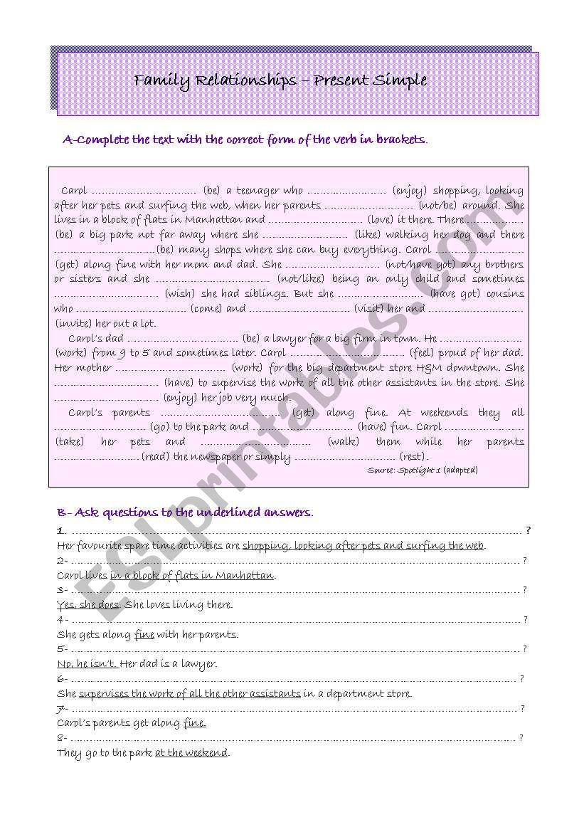 Grammar worksheet