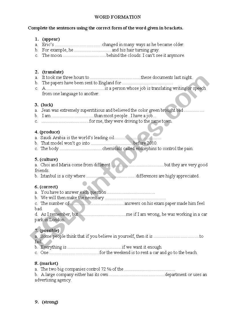 word formation  worksheet