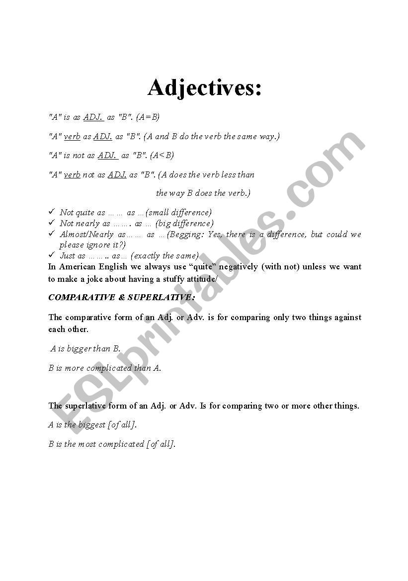 Comparatives and Superlatives worksheet